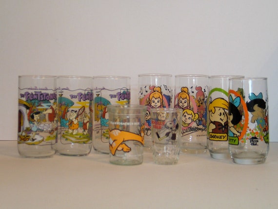 Vintage Cartoon Glass Jelly Jars by ThreeGen on Etsy
