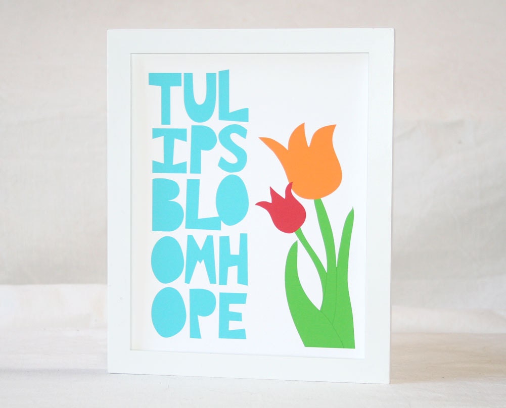 Tulips Bloom Hope - Raw Art Letterpress Illustration