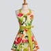 Womens Flirty Sweetheart Apron / OOPS a Daisy Colorful Floral Collection on White Trimmed in Lime Green Checks