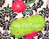 NEW- Chiffon Ruffle Bum Baby Bloomer and Headband Set In Hot Pink and Lime- Choose your Size - Photo Prop- MY2LILPIXIES