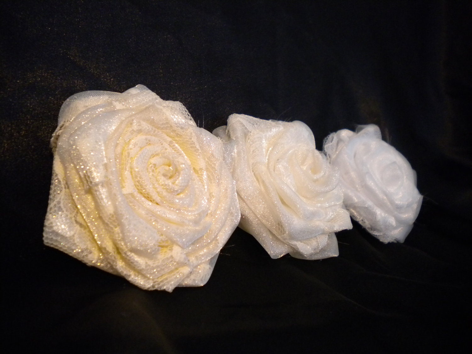Champagne/Blush Pink Romantic Lace & Organza Rose Hair Clip
