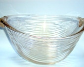 Vintage Art Deco Bowl, Horizontal Ribbing, Lalique style Frosted Tab Handles, Melon shape, Estate Collection  I Take CREDIT CARDS