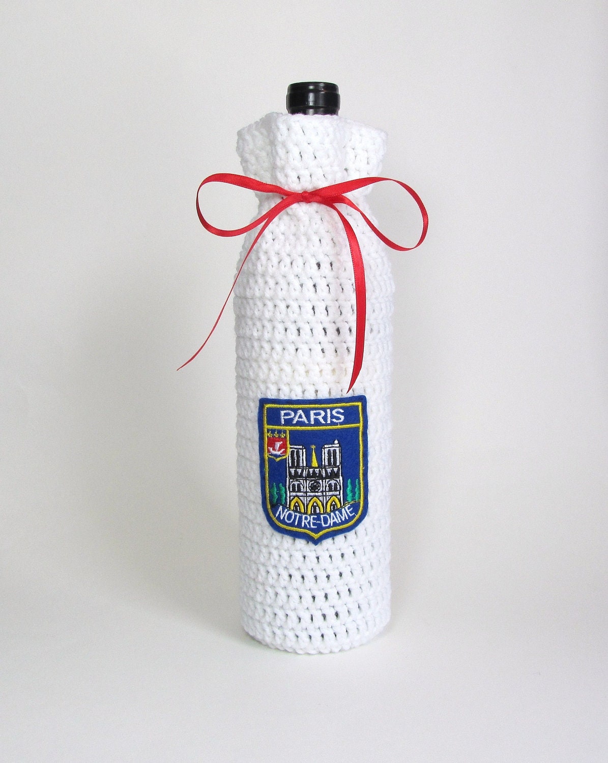 Wine Bottle Cozy Champagne Gift Sack Paris France Notre Dame Souvenir Patch Patriotic Red White Blue Hostess Gift Bag Handmade by Lilena