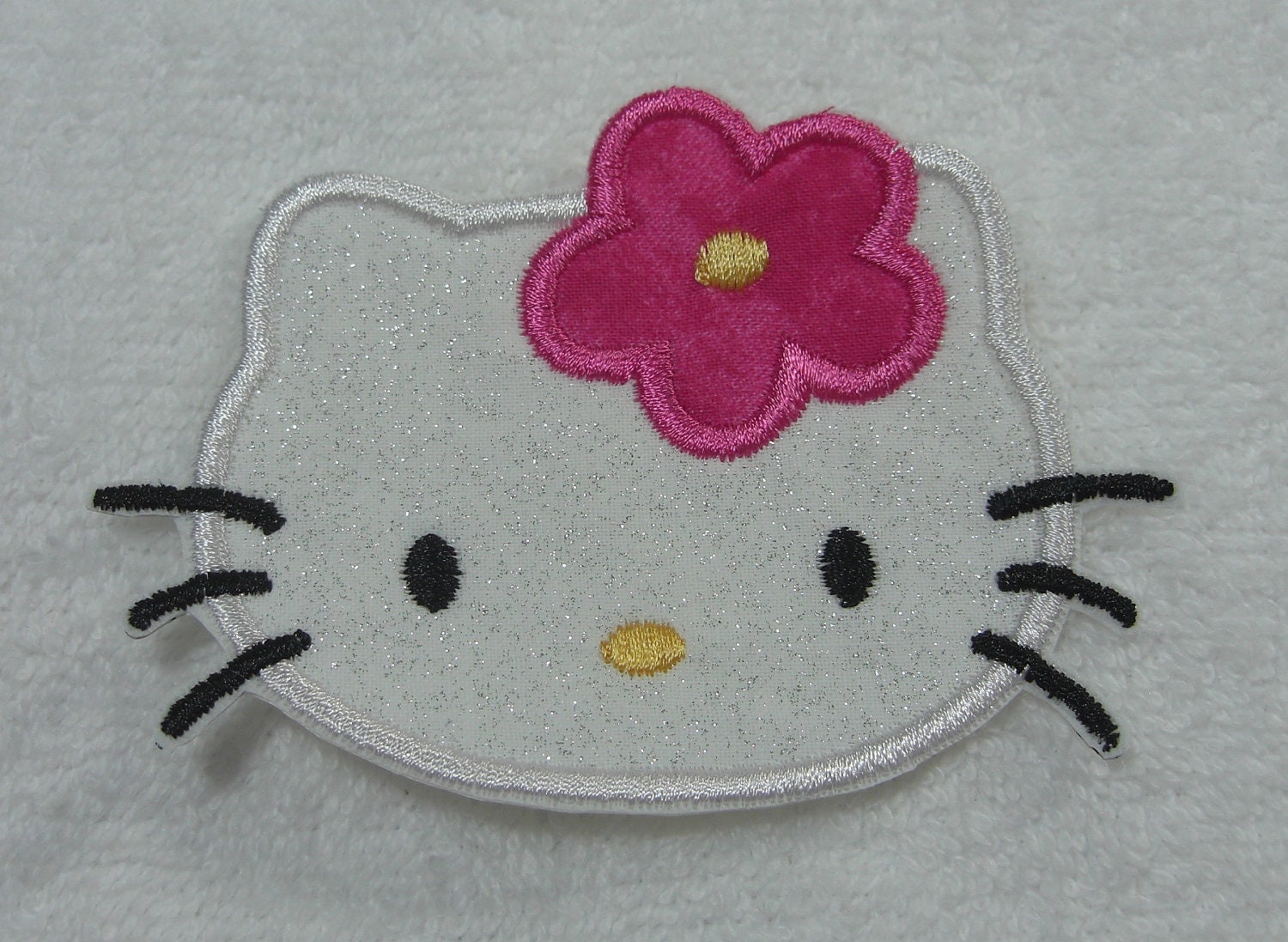Hello Kitty Face Fabric Embroidered Iron On Applique Patch Ready to Ship