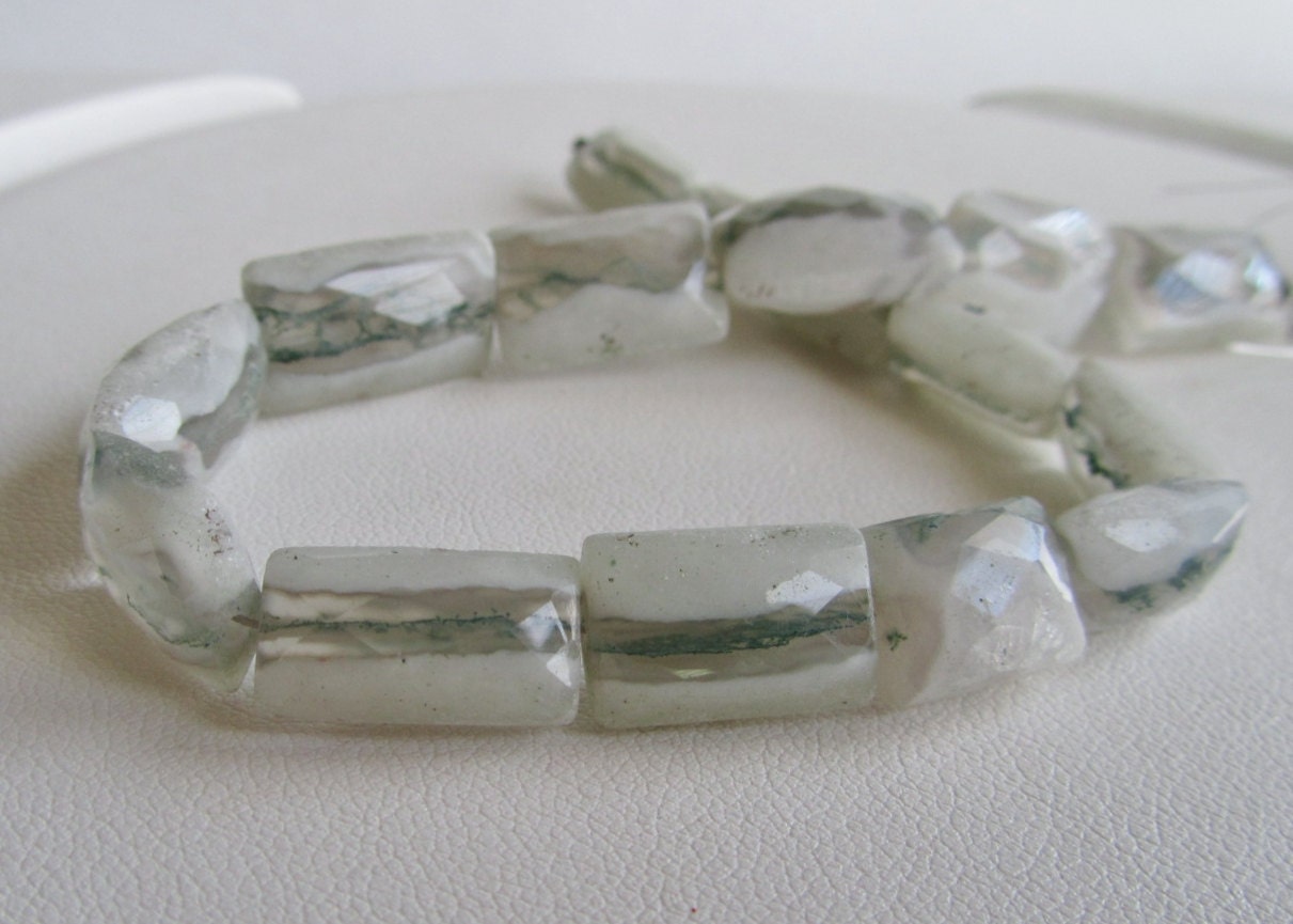 Peacock Solar Quarz Faceted Rectangles, half strand