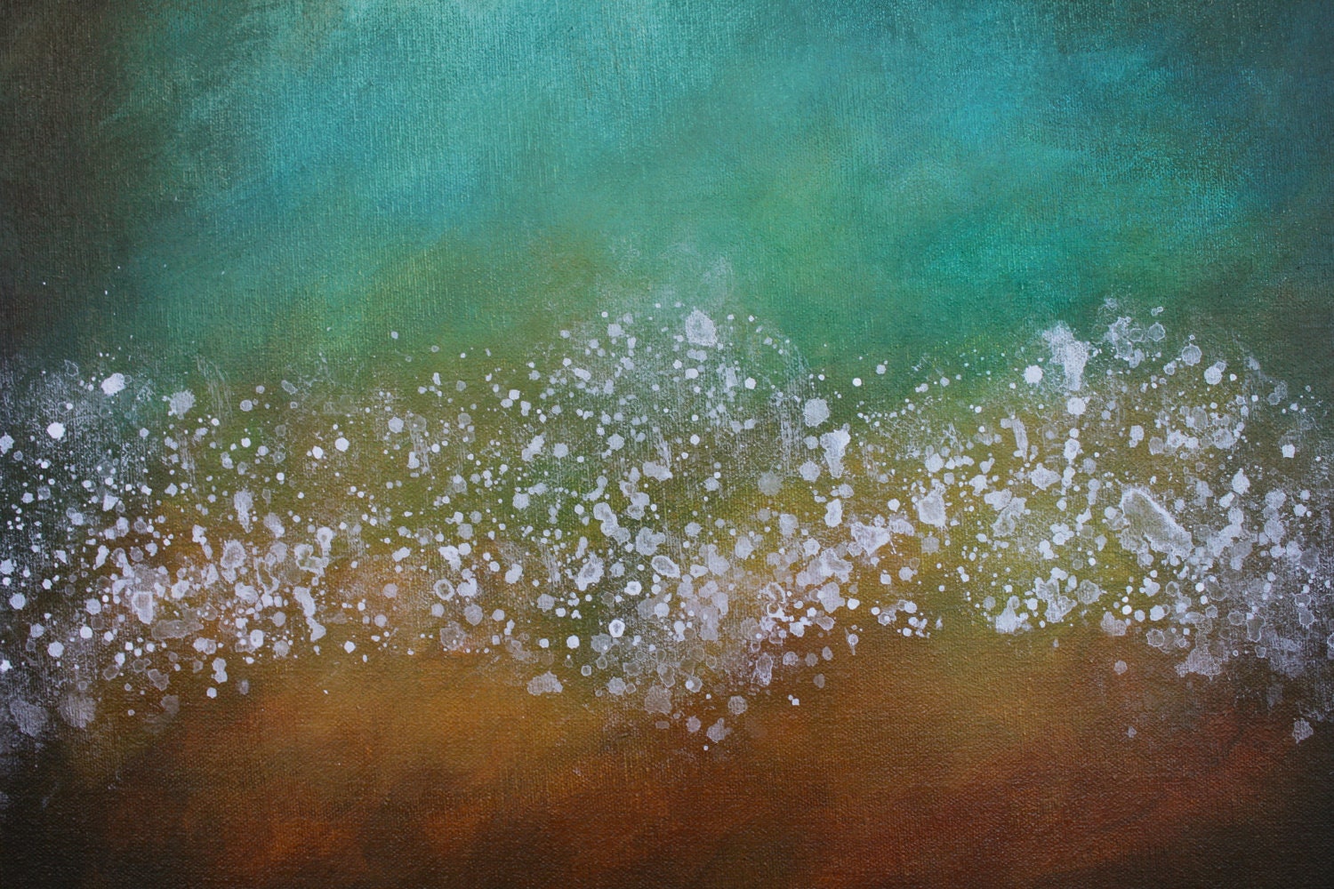 Northern Lights teal turquoise orange aqua brown mustard yellow modern art mid century original acrylic painting on two canvases