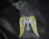 On The Wings of A Prayer Necklace - OOAK, One-of-a-kind, Cross, Wings, 18kt gold plate, Faith, Hope, Inspriational, Wedding, Bridal