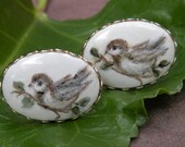 Vintage Birdies on Branches Cuff Links for the Nature Inspired Groom -- Free US Shipping