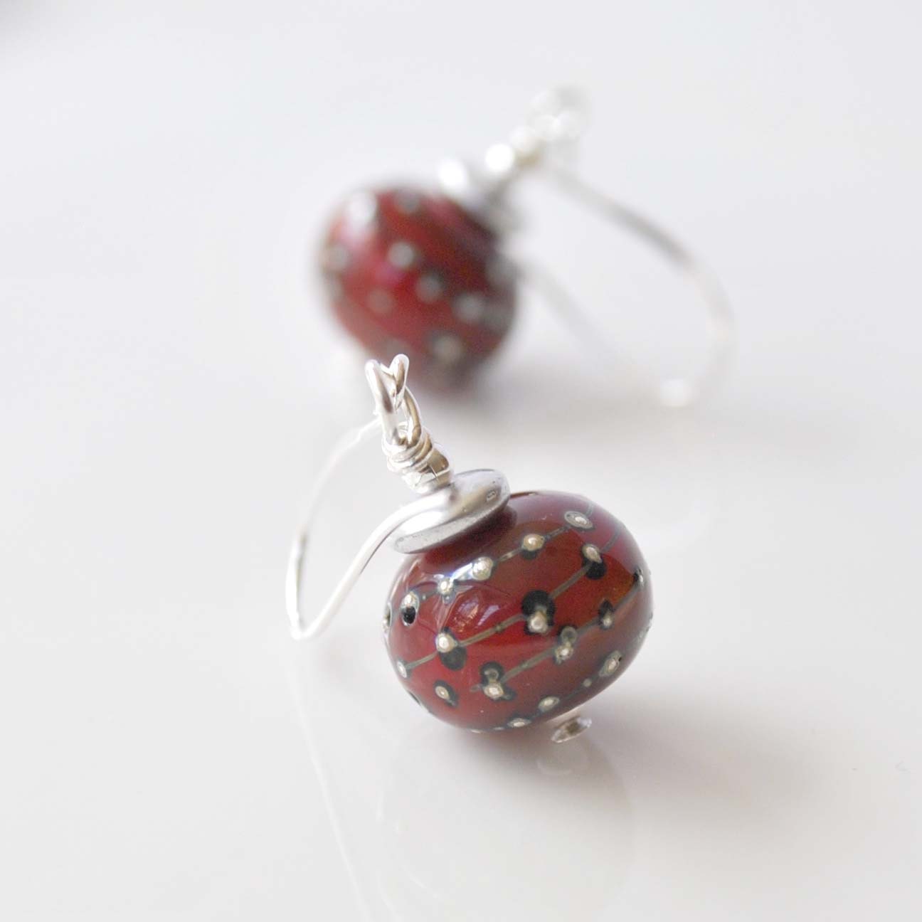 Red Stars Lampwork Glass Earrings