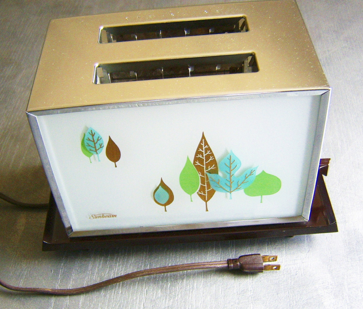 Vintage Toaster Painted Glass Leaf Design Sunbeam
