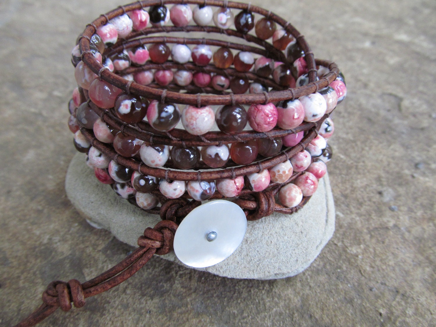 Terra Firma Beaded Leather Wrap Bracelet