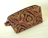Small Cosmetic Quilted Vinyl Lined Zipper Top Pink Brown Gold