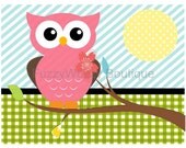 Pink Owl on a Branch Printable Children's Art -Can be Personalized if you prefer