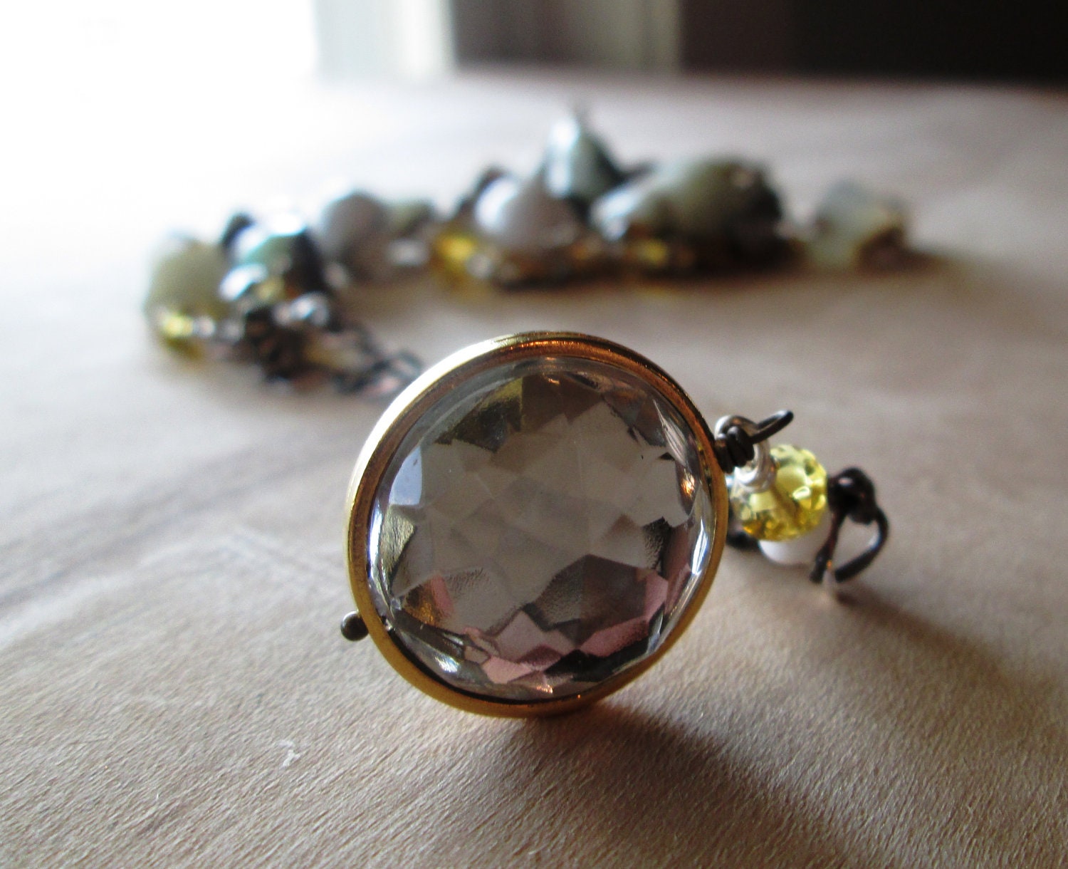 Raw Chrysophrase Stone and Glass Necklace, Long and Wondrous