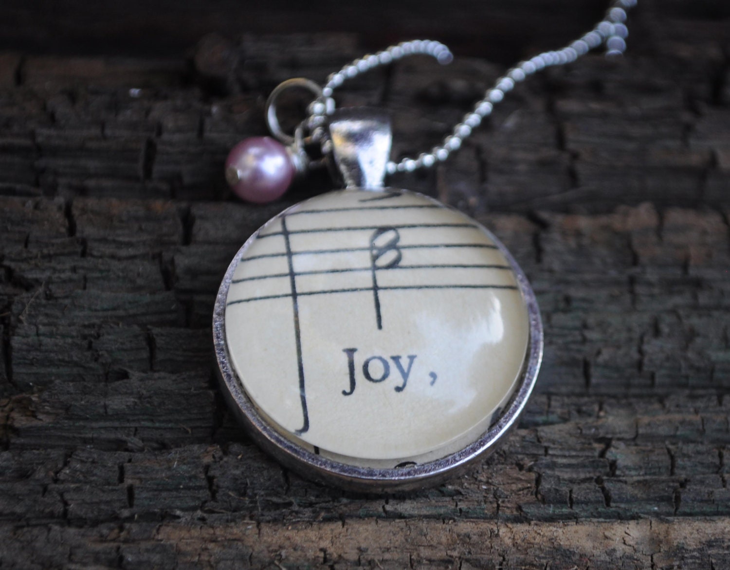 Music Note Necklace from Vintage Sheet Music JOY