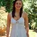 1970s white sundress, slip dress, wedding dress, pink roses, Size M, New Old Stock NOS