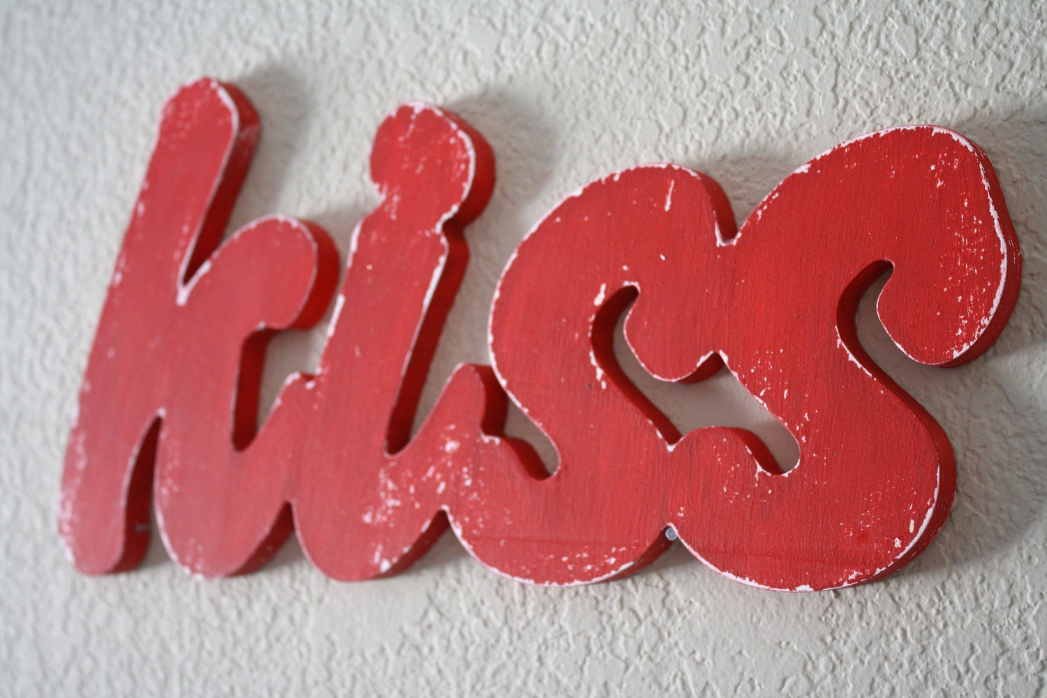 Kiss wood sign- custom cut wooden words painted to match any decor