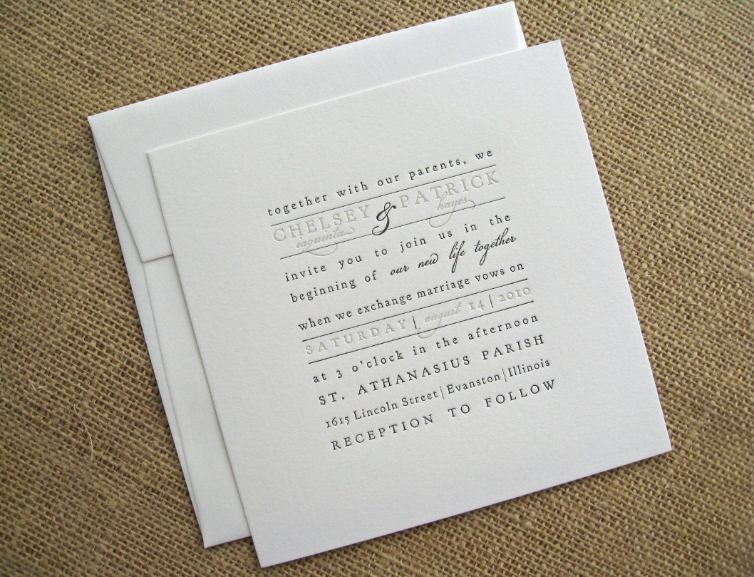 SALE 15% off (see details): text block letterpress WEDDING INVITATION sample