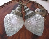 Vintage Mid Century Swag Lamp Ornate Brass Retro Strawberry Hanging Lamp Pair 1970 Era