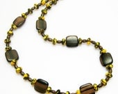 Natural Wood Necklace - Brown - Marigold - Mosaic Turquoise - Gemstone