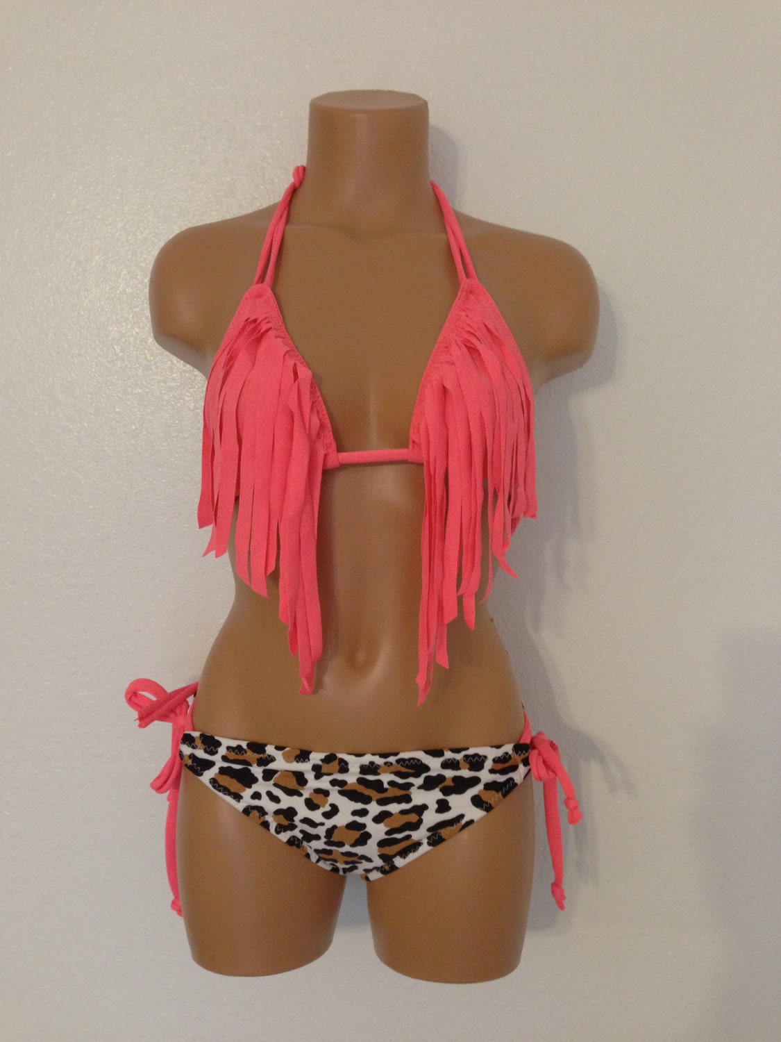 Seashore Fringe Bikini With Leopard Bottoms By LoveLucyBea On Etsy