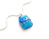 Necklace Blue Aqua and Black Pendant -Fused Dichroic Glass - GlitterbirdGlass Necklace Blue Aqua and Black Pendant -Fused Dichroic Glass - GlitterbirdGlass