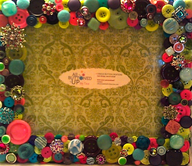 RESERVED For Jason - Bright Pastel Button Picture Frame for 8"x10" Photo in Shades of Lime, Blue, Pink & Purple