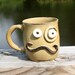Monocle and Mustache Mug. Funny Ironic Coffee Cup. Rustic Tan