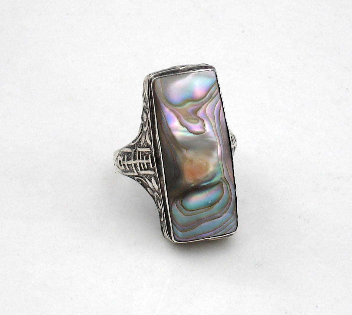 Art Deco Sterling Silver Asian Blister Pearl Ring