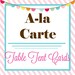Printable Blank TABLE TENT CARDS - A La Carte - By A Blsisful Nest