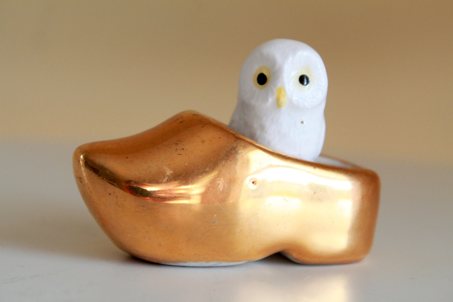Vintage Golden Porcelain Minature Shoe - Holland Clog Souvenir