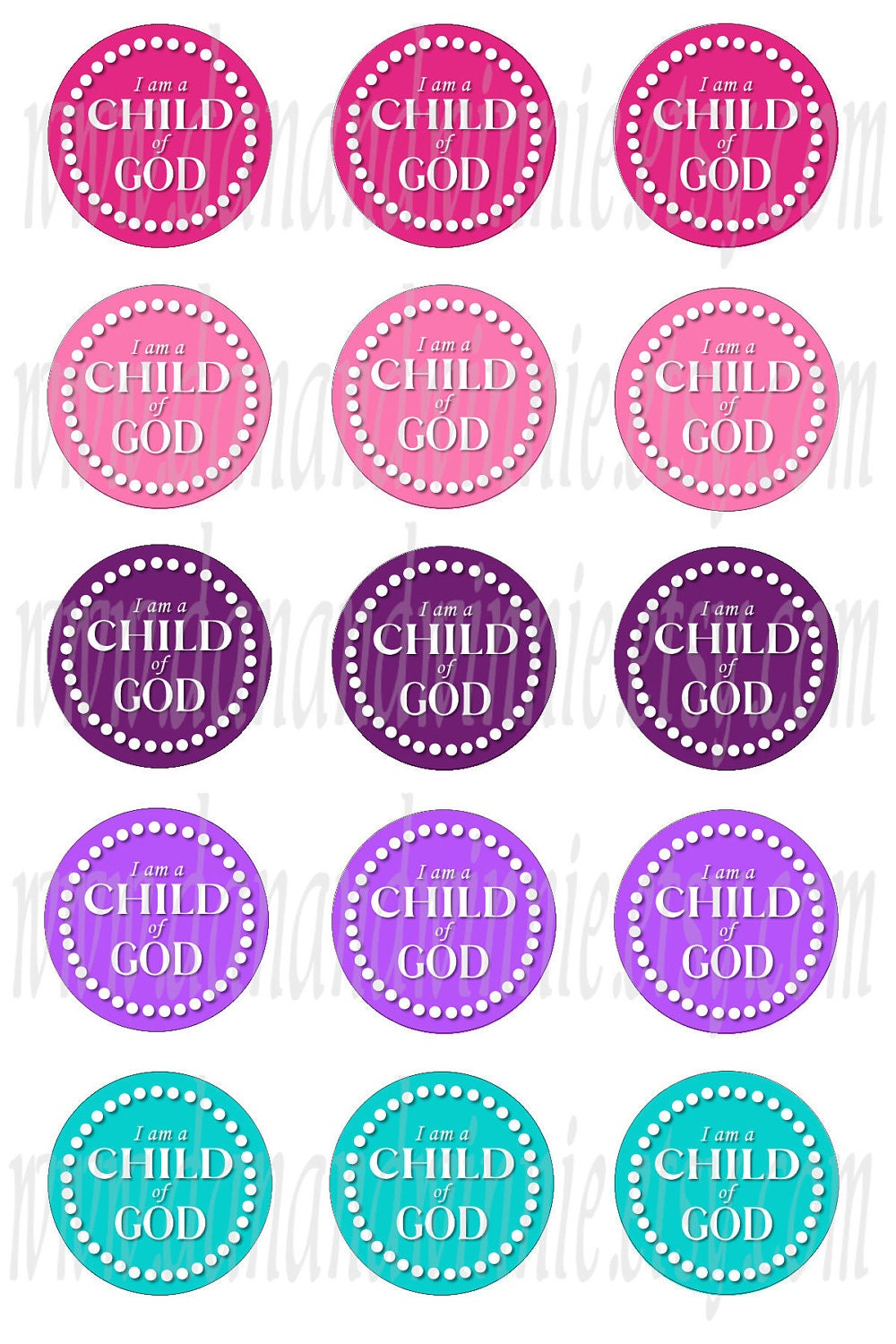 I Am A Child Of God Girly 1 inch round circle digital images sheet for bottle caps, scrapbooking, tags 4X6 digital graphics collage sheet