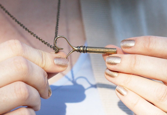 Silver Heart Skeleton Key Necklace Heart Key Pendant Necklace