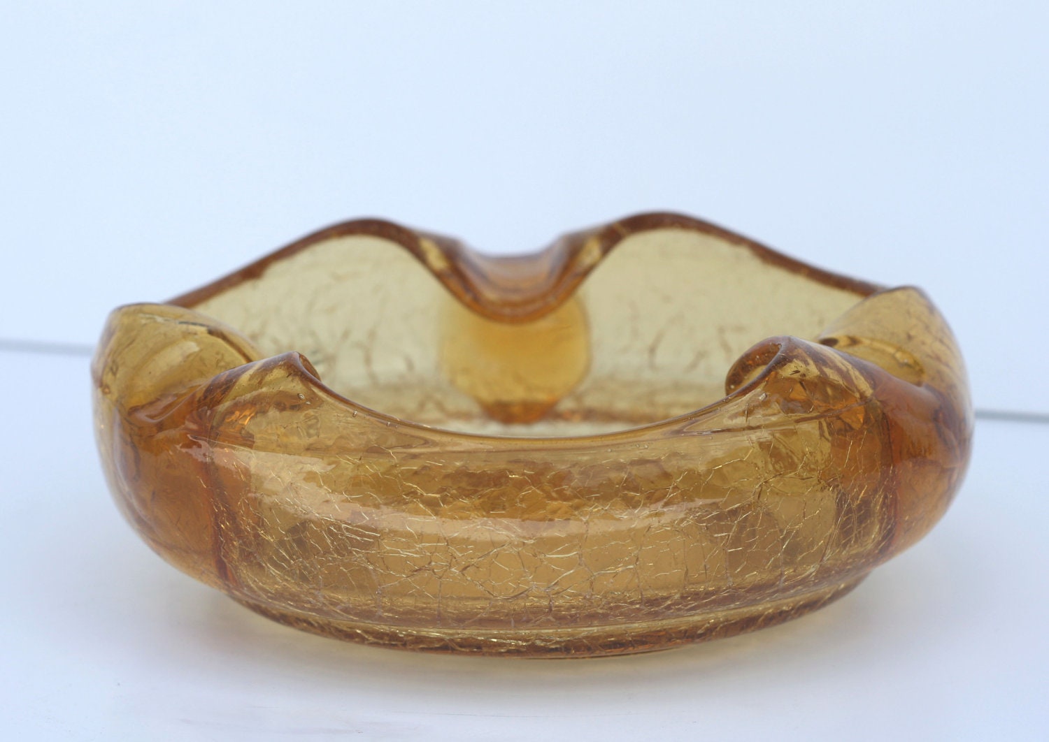 Vintage 1960's Viking Amber Crackle Glass Ashtray Bowl