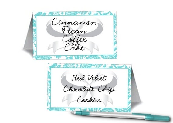 12 Blank Table Tent Place Cards, Tiffany Inspired, Wedding, Bridal Shower, Baby Shower, Birthday Il_570xn
