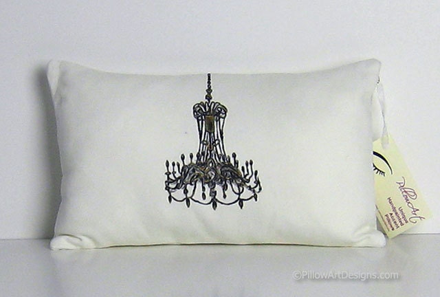 Chandelier Pillow White Black Gold Hand Painted