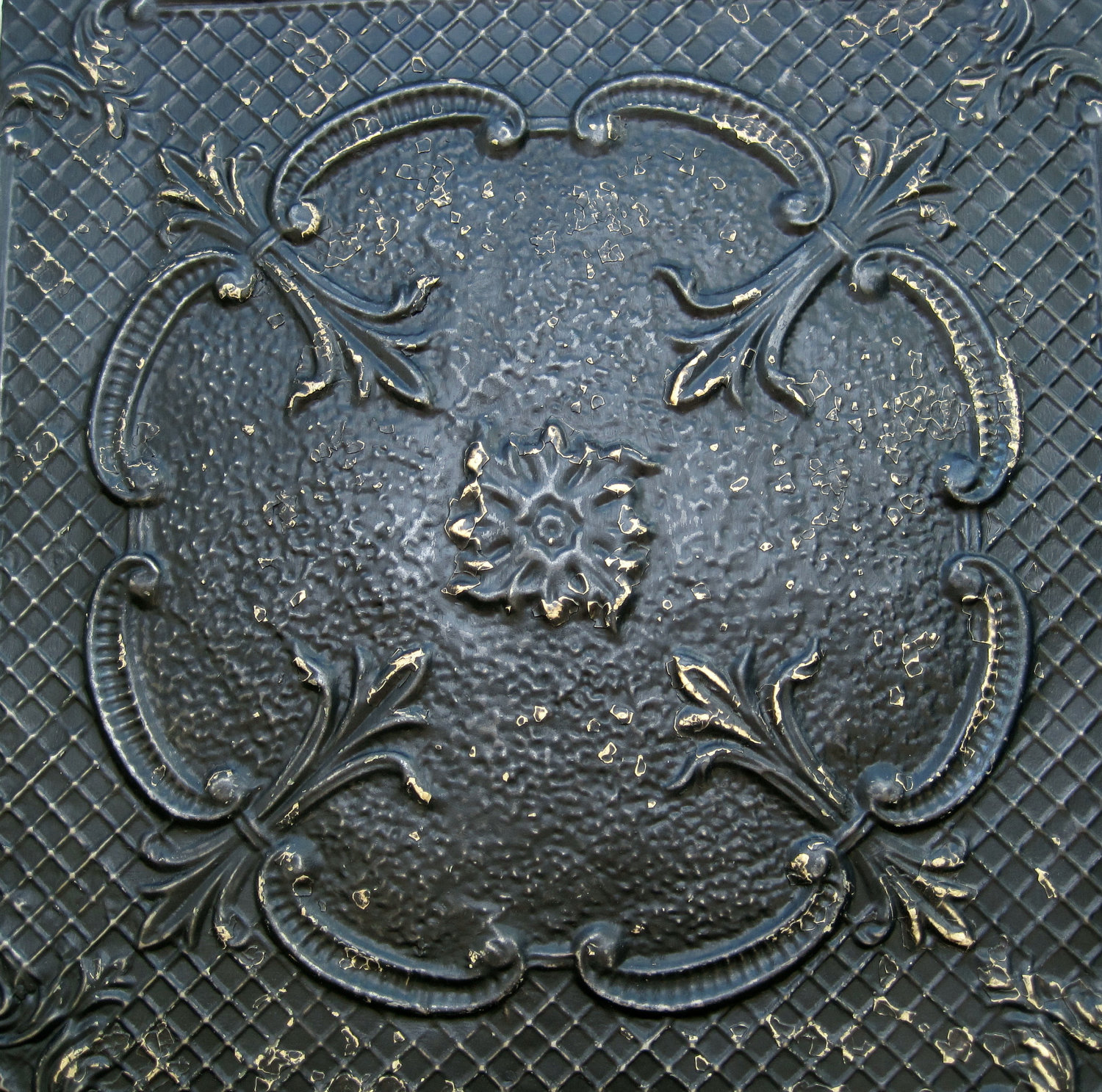 2'x2' Antique Ceiling Tile Circa 1910 FRAMED Ready to Hang. Great for Magnet Board. BLACK.