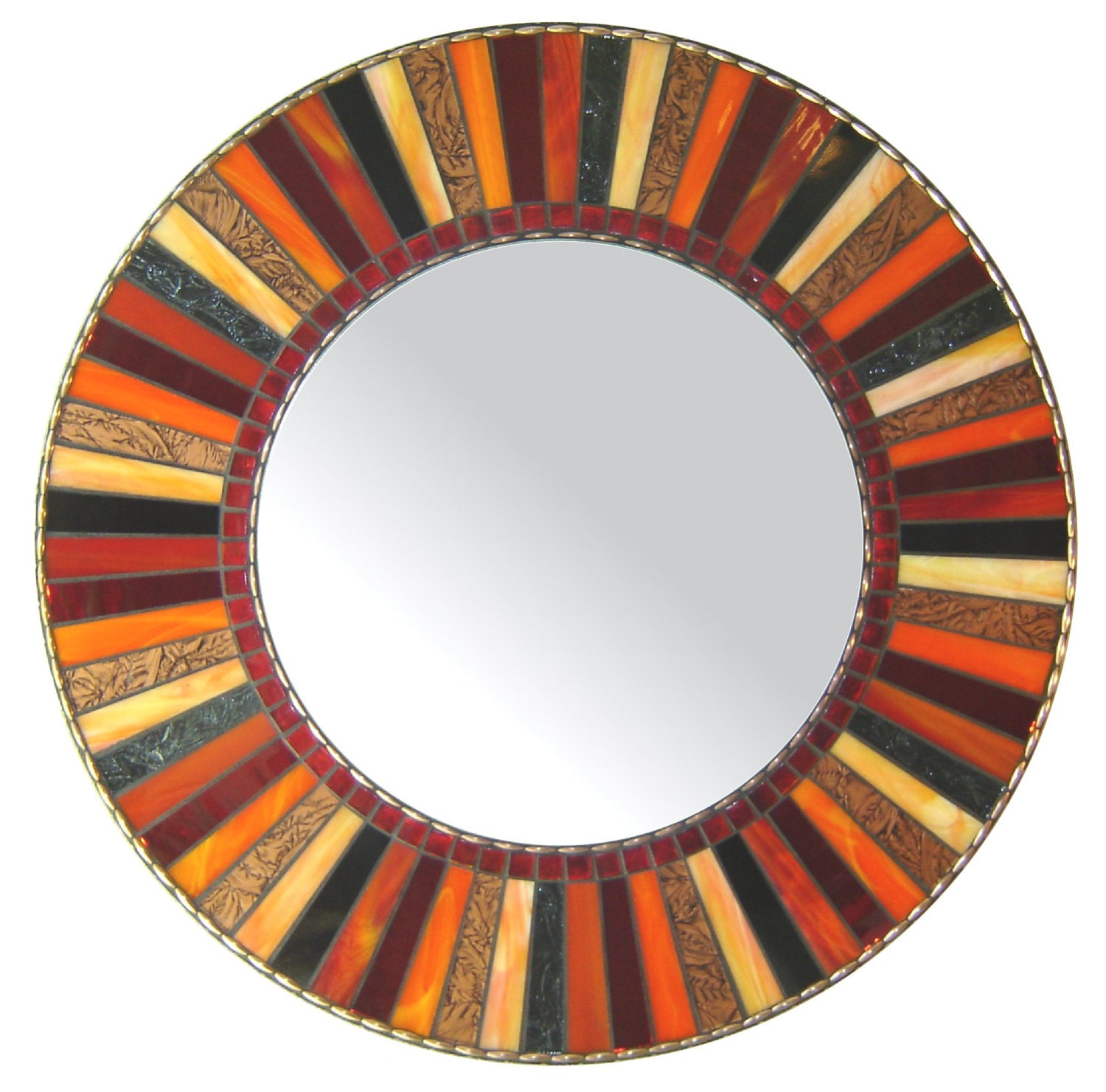 Round Mosaic Mirror - Red, Black, Copper & Orange - opusmosaics