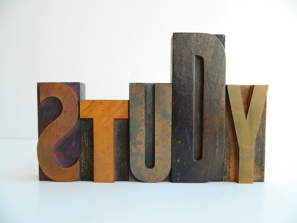 Vintage Letterpress STUDY Printers Blocks Wood Type