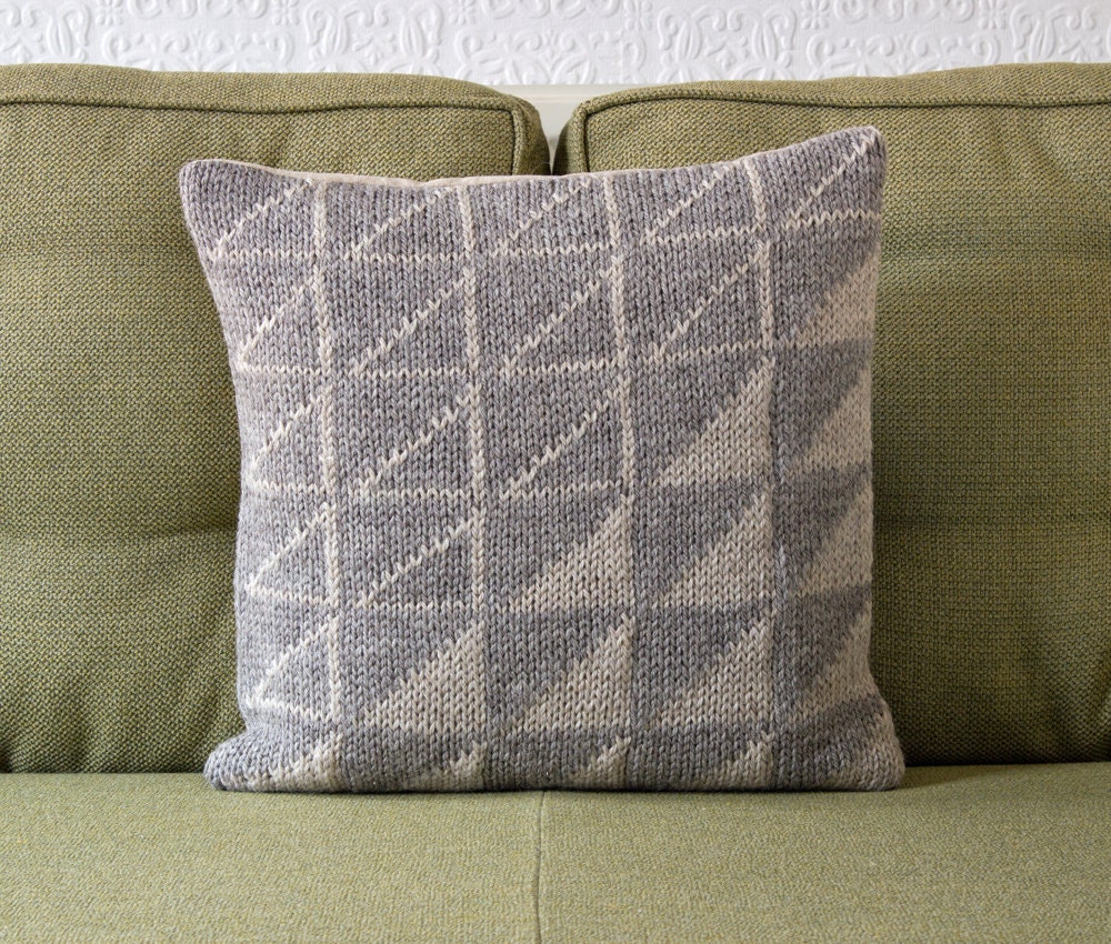 Neutral Geometric Pattern Hand Knitted Cushion / Pillow Cover