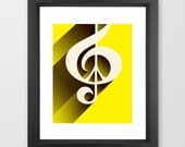 Retro Music Peace, Framed, Music, Peace Sign, Black, Yellow, Lemon Yellow, Ivory, Cream, White, Treble Clef, Musical, Jazz, Rock, Pop