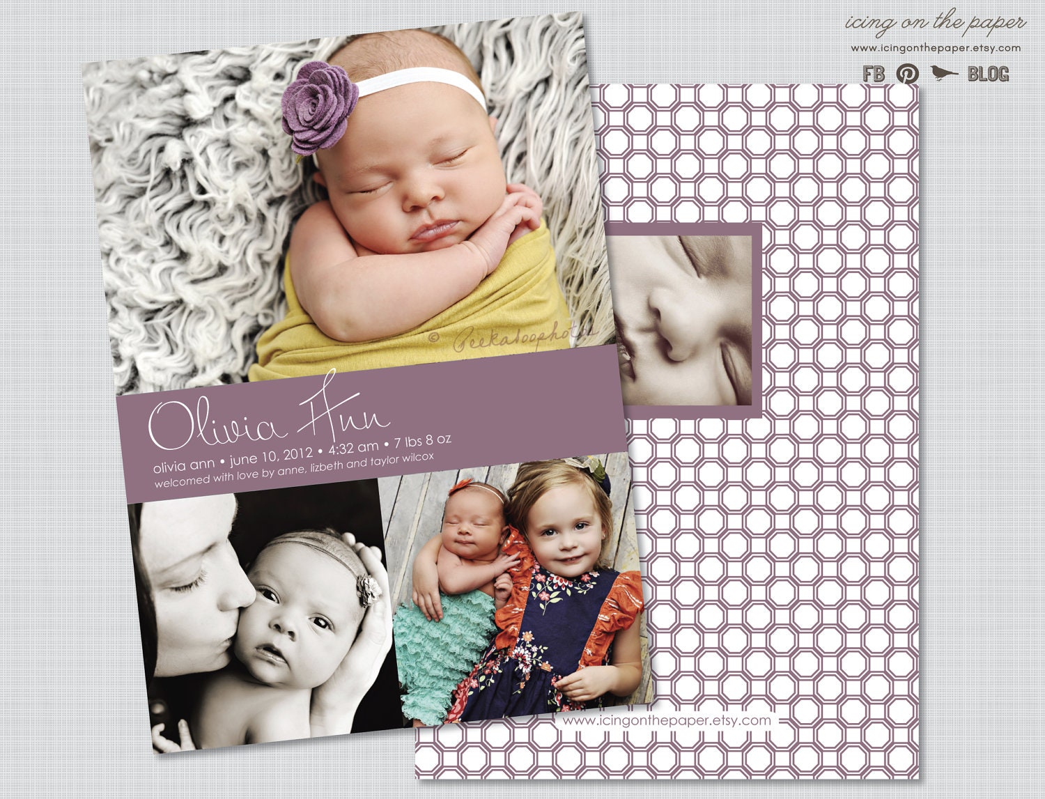 Three Photo Baby Announcement - Digital or Printed