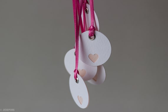 Heart gift tags in white peach pink - Set of 5