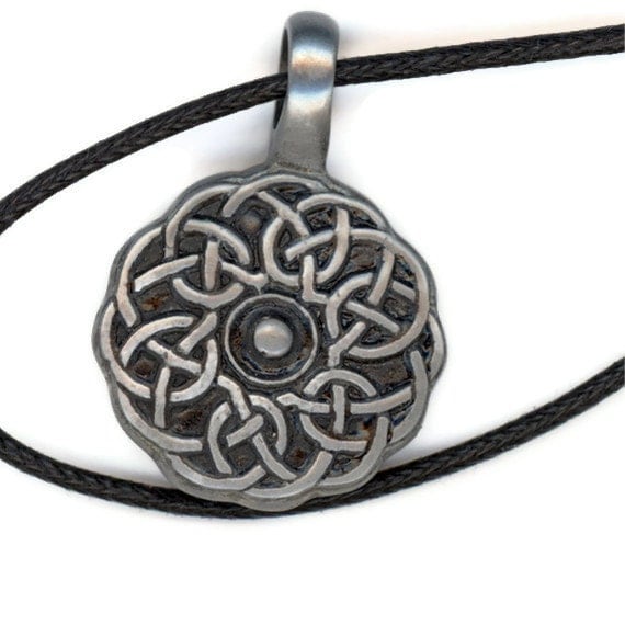 Round Celtic Knot Pendant Black Cord Necklace