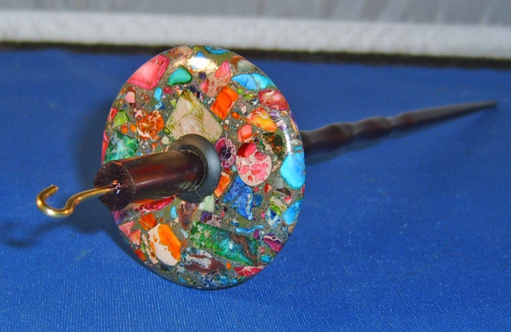 1.0 oz Rainbow Stone Top Whorl Drop Spindle - Handmade