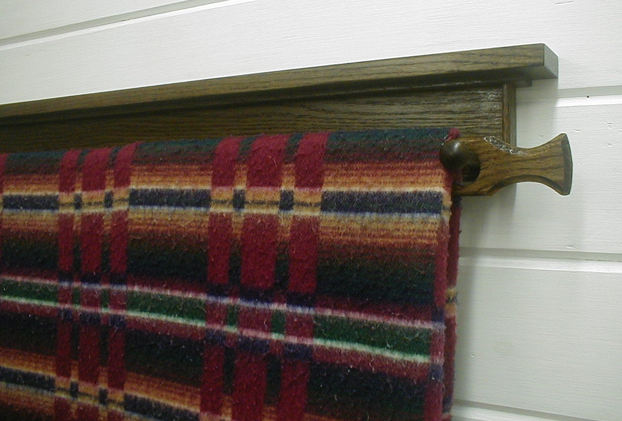 46in. Wall Mounted Oak Hardwood Quilt Rack Dark Brown