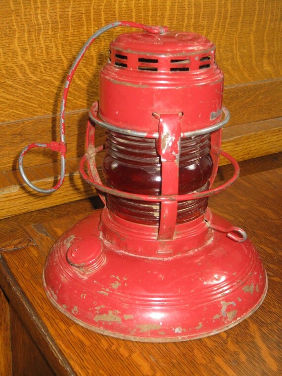 Antique Railroad Lantern Ruby Red Warsaw New York by PiecesOfOlde