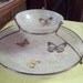 Mid Century Serving Bowl Set, Chips and Dip, Butterflies, Gold Spaghetti String Bowls, Brass Stand