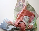 Hand painted silk scarf - dyed on natural habotai silks - pastel color blooms - gift idea -18x72