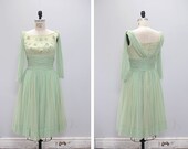 1960s Soft Chiffon Dress in Green - XS/S